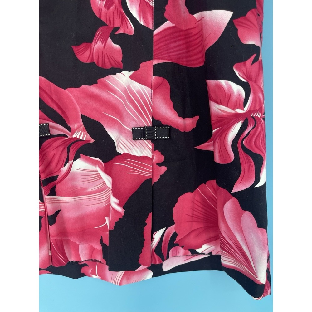 Carolina Blues Black Pink Floral Skirt W/Hem Pleats & Bows Feminine Zipper 24W - Picture 4 of 7